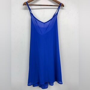 Catalonia One Size Women’s Blue Midi Chiffon V-neck Beach Coverup Dress NWT